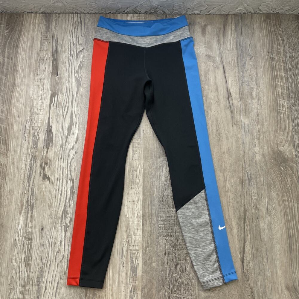 Nike Leggings Colorblock 7/8 Black Red White Blue Gray Size Small